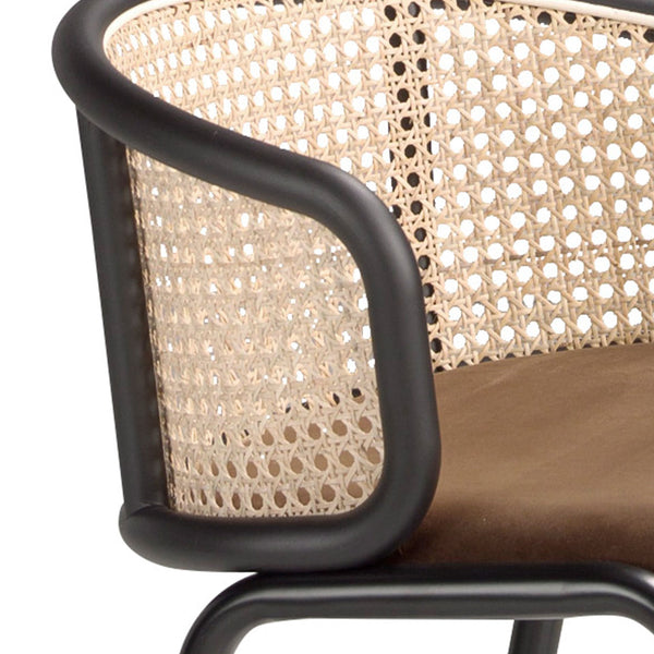 Brown wicker and velvet bench