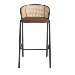 Brown wicker and velvet bench