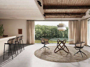 Brown wicker and velvet bench