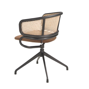 Brown wicker and velvet swivel chair