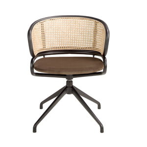 Brown wicker and velvet swivel chair