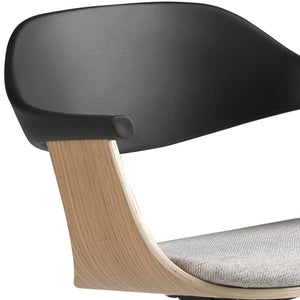 Swivel office chair in light gray fabric and black PVC