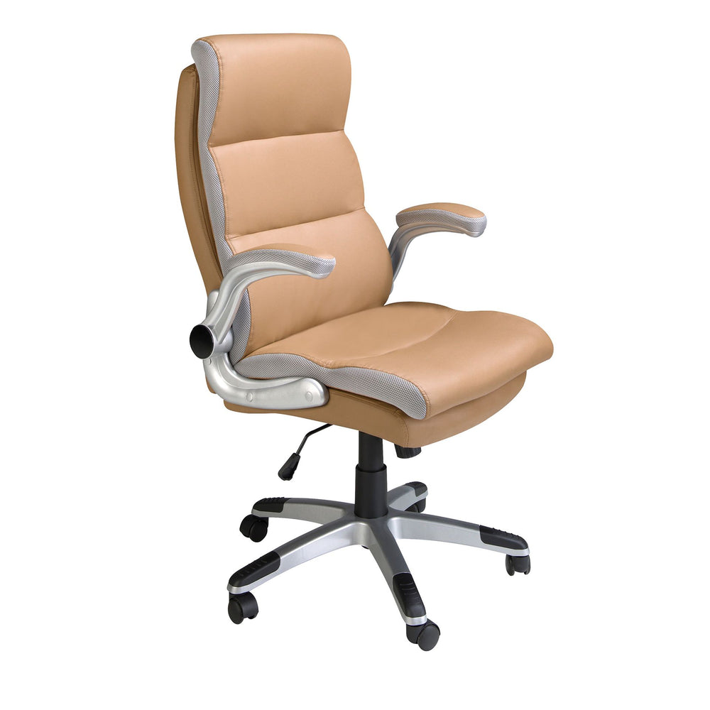 Brown faux leather swivel office chair