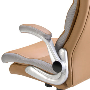 Brown faux leather swivel office chair