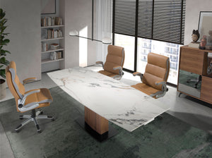 Brown faux leather swivel office chair