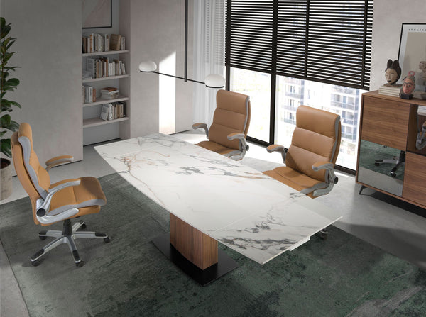 Brown faux leather swivel office chair