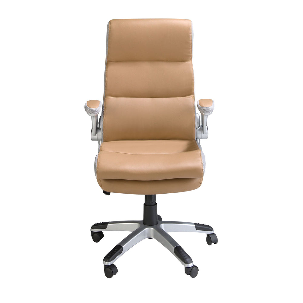 Brown faux leather swivel office chair