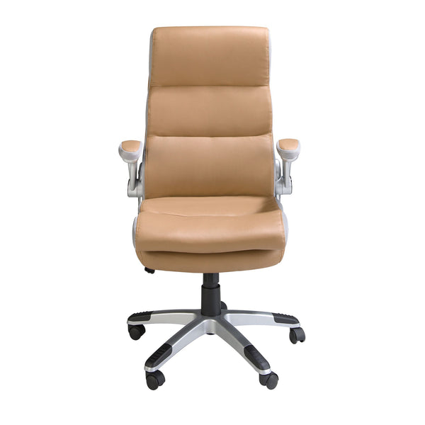 Brown faux leather swivel office chair