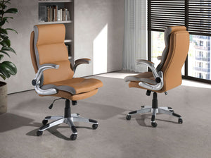 Brown faux leather swivel office chair