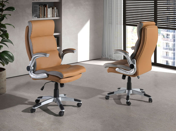 Brown faux leather swivel office chair