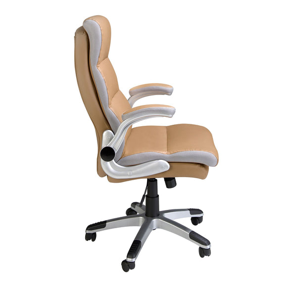 Brown faux leather swivel office chair