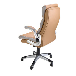 Brown faux leather swivel office chair