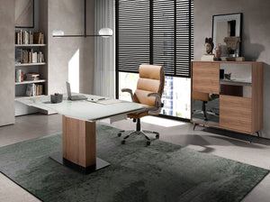 Brown faux leather swivel office chair