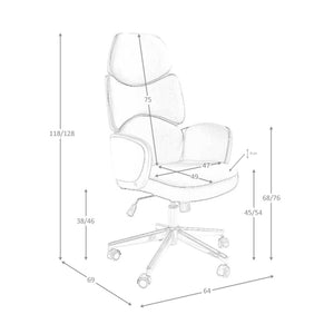 Swivel office chair in light gray fabric and glossy white PVC