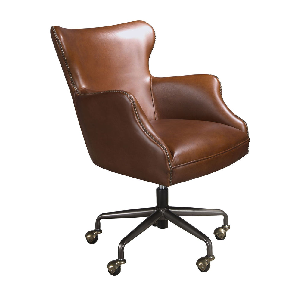 Dark brown leather swivel chair