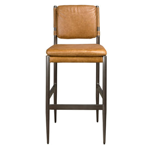Brown leather bench