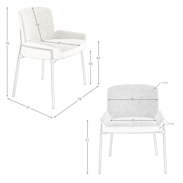 Chair in gray fabric and brown velvet
