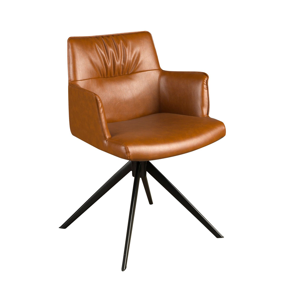 Cognac brown leather swivel chair