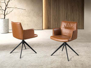 Cognac brown leather swivel chair