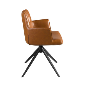Cognac brown leather swivel chair