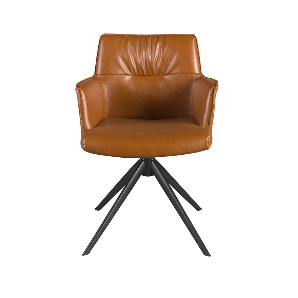 Cognac brown leather swivel chair