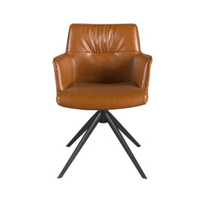 Cognac brown leather swivel chair