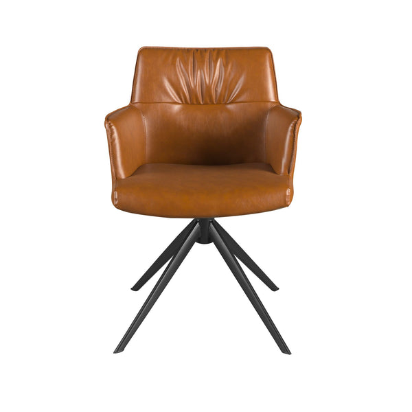 Cognac brown leather swivel chair