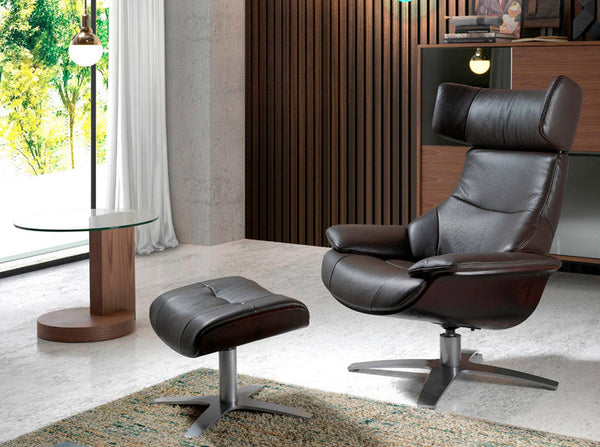 Chocolate brown leather ottoman