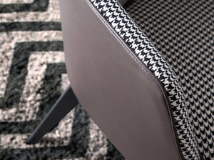Armchair in black and white fabric and chocolate brown eco-leather
