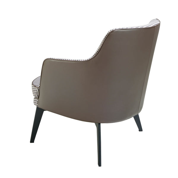 Armchair in black and white fabric and chocolate brown eco-leather