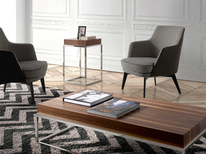 Armchair in black and white fabric and chocolate brown eco-leather