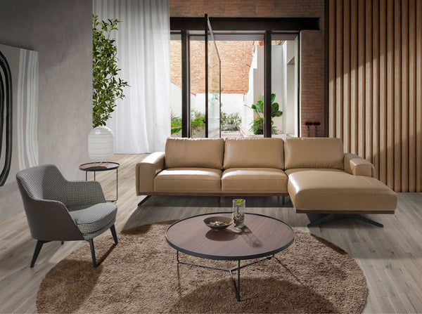 Armchair in black and white fabric and chocolate brown eco-leather