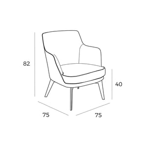 Armchair in black and white fabric and chocolate brown eco-leather