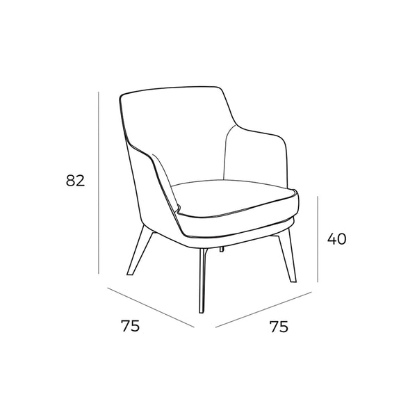 Armchair in black and white fabric and chocolate brown eco-leather