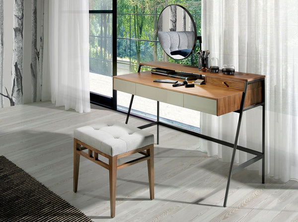 Gray fabric bench