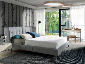 Gray fabric bench