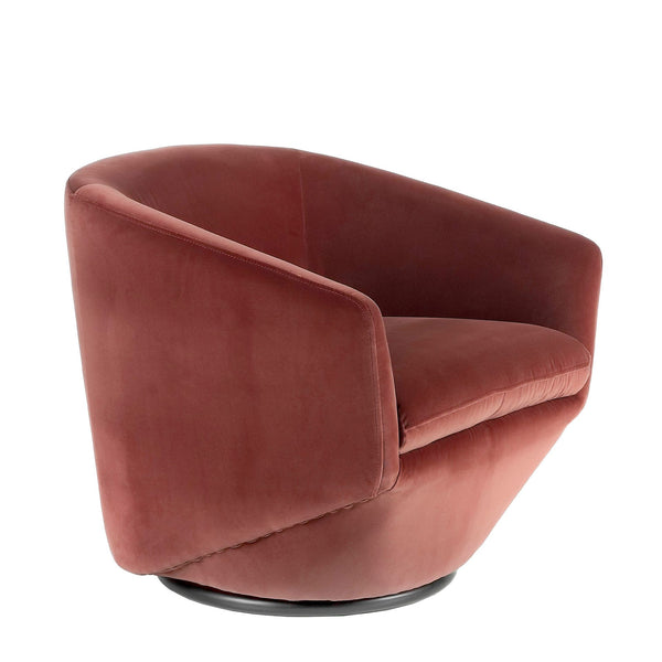 Swivel armchair in peach velvet