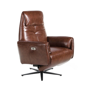 Swivel armchair in chocolate brown leather