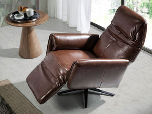 Swivel armchair in chocolate brown leather