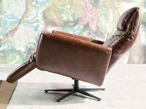 Swivel armchair in chocolate brown leather