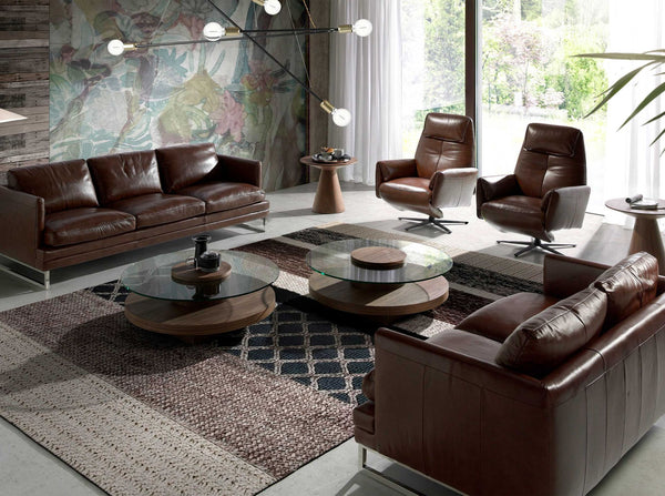 Swivel armchair in chocolate brown leather