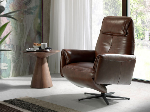 Swivel armchair in chocolate brown leather