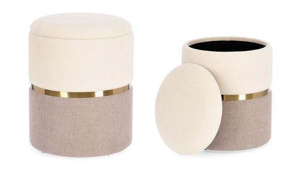 Set of 2 Storage Poufs – White & Pink Modern Seating with Hidden Storage