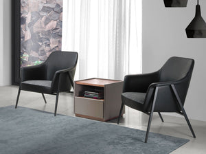 Swivel armchair in gray fabric and black eco-leather