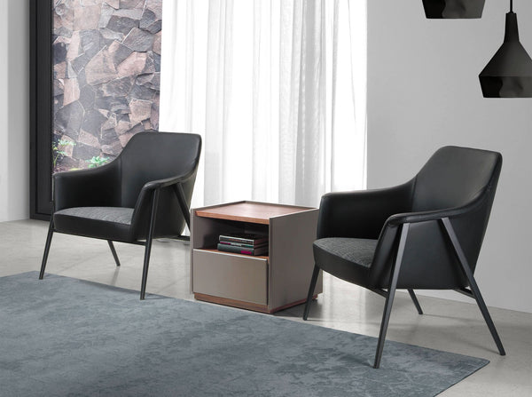 Swivel armchair in gray fabric and black eco-leather