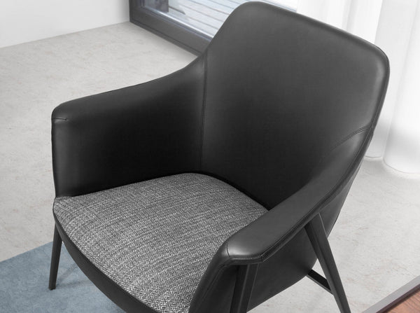 Swivel armchair in gray fabric and black eco-leather