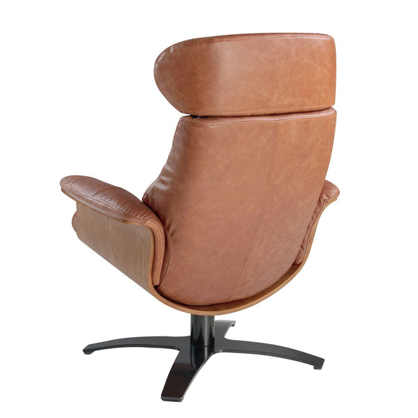 Swivel reclining armchair in camel leather
