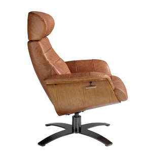 Swivel reclining armchair in camel leather