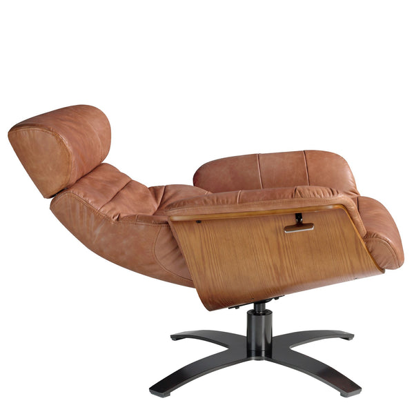 Swivel reclining armchair in camel leather