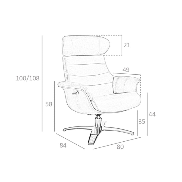 Swivel reclining armchair in camel leather